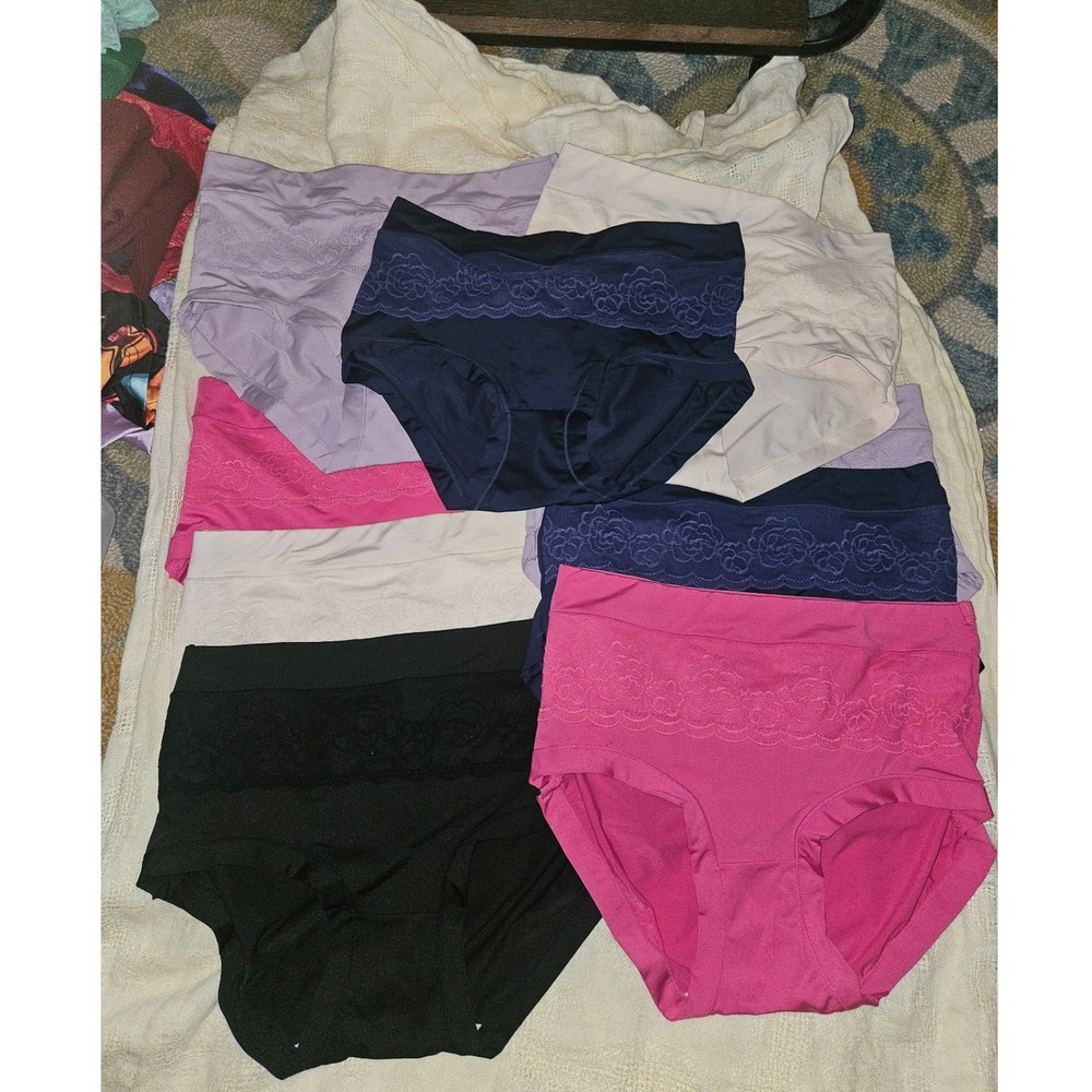 Womens High Waisted Lace Trim Briefs Underwear Bundle Multi Color 9 Pack sz M